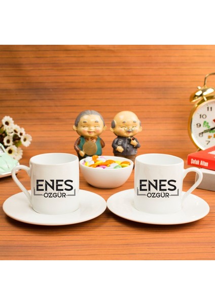 Kişiye Özel Çizgi Çerçeveli Türk Kahvesi Fincanı Seti modelleri
