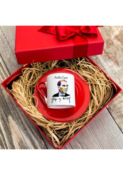 Kişiye Özel Hediyelik Türk Kahvesi Fincan Seti - Atatürk Silüeti