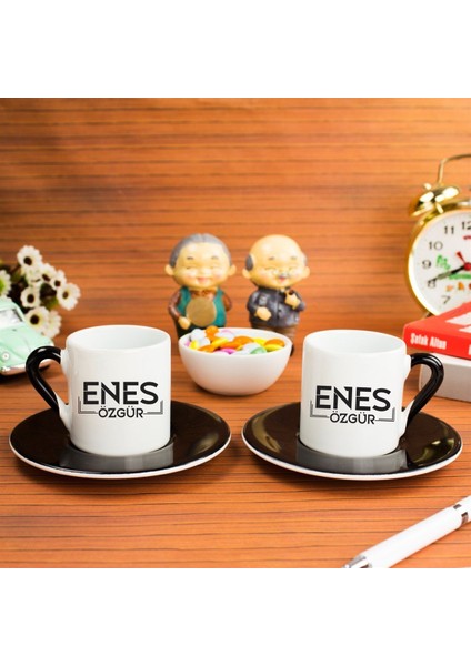 Kişiye Özel Türk Kahvesi Fincanı Seti Siyah Renk Detaylı - Çizgi Çerveçe Tasarımlı modelleri