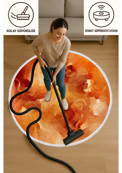 Turuncu Suluboya Desenli Yuvarlak Halı – Canlı & Sıcak Tonlar | 60X60 – 180X180 cm indirimleri