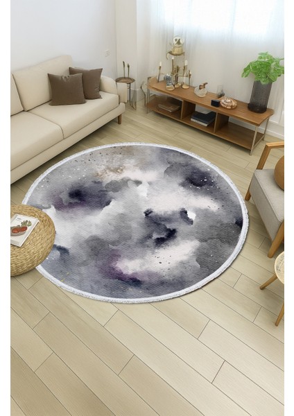 Gri Siyah Suluboya Desenli Yuvarlak Halı – Modern ve Şık Tasarım | 60X60 – 180X180 cm