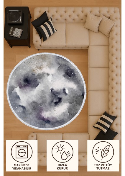 Gri Siyah Suluboya Desenli Yuvarlak Halı – Modern ve Şık Tasarım | 60X60 – 180X180 cm fırsatları
