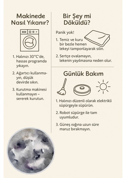 Gri Siyah Suluboya Desenli Yuvarlak Halı – Modern ve Şık Tasarım | 60X60 – 180X180 cm