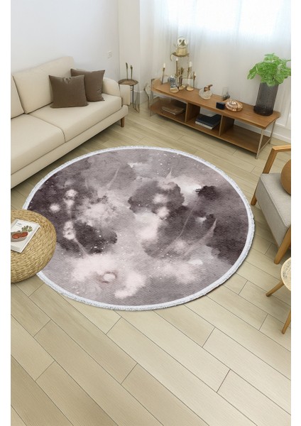 Siyah Beyaz Suluboya Desenli Yuvarlak Halı – Minimal & Modern Tasarım | 60X60 – 180X180 cm
