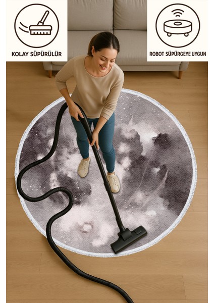 Siyah Beyaz Suluboya Desenli Yuvarlak Halı – Minimal & Modern Tasarım | 60X60 – 180X180 cm modelleri