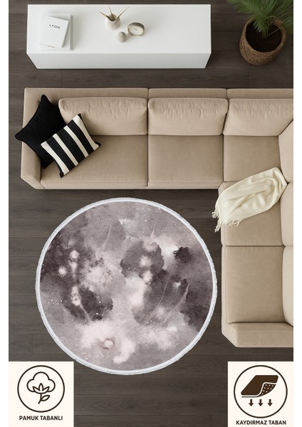 Siyah Beyaz Suluboya Desenli Yuvarlak Halı – Minimal & Modern Tasarım | 60X60 – 180X180 cm fırsatları