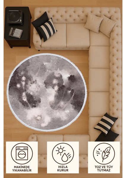 Siyah Beyaz Suluboya Desenli Yuvarlak Halı – Minimal & Modern Tasarım | 60X60 – 180X180 cm indirimleri