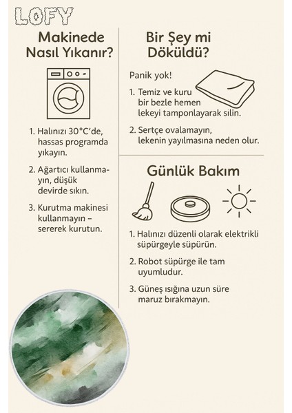 Yeşil Tonlarda Suluboya Desenli Yuvarlak Halı – Doğal Görünüm | 60X60 – 180X180 cm fırsatları