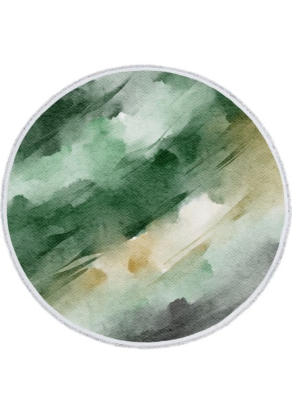 Yeşil Tonlarda Suluboya Desenli Yuvarlak Halı – Doğal Görünüm | 60X60 – 180X180 cm