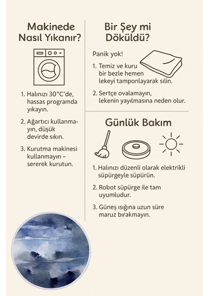 Mavi Suluboya Desenli Yuvarlak Halı – Modern & Sanatsal Tasarım | 60X60 – 180X180 cm