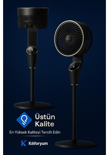Akıllı Vantilatör 90CM - Dijital Ekranlı | Sessiz & Uzaktan Kumandalı | 3 Kademeli Fan