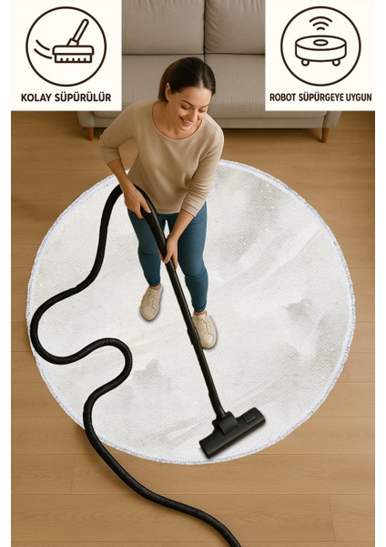 Açık Gri Soyut Desenli Yuvarlak Halı – Minimalist Modern Tasarım | 60X60 – 180X180 cm