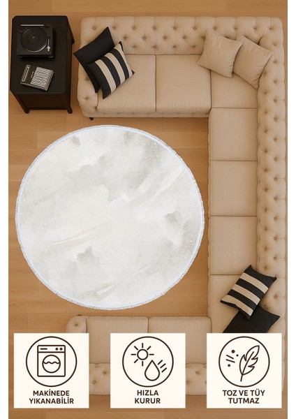 Açık Gri Soyut Desenli Yuvarlak Halı – Minimalist Modern Tasarım | 60X60 – 180X180 cm