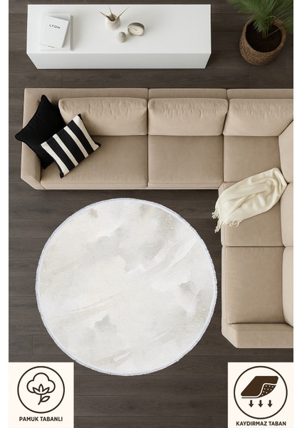Açık Gri Soyut Desenli Yuvarlak Halı – Minimalist Modern Tasarım | 60X60 – 180X180 cm