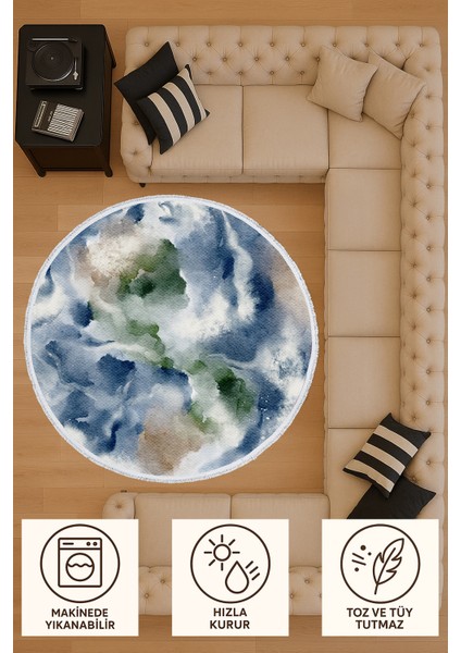 Mavi Yeşil Soyut Desenli Yuvarlak Halı – Su Renk Etkili Modern Tasarım | 60X60 – 180X180 cm fiyatları