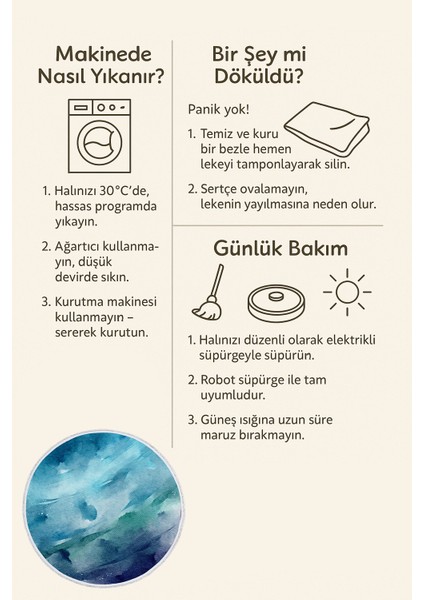 Yuvarlak Halı – Mavi Yeşil Suluboya Desenli | Su Tonlarında Modern Tasarım | 60X60 – 180X180 cm fırsatları