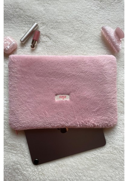 Pembe Peluş Tablet Çantası, Pembe Peluş Tablet Kılıfı, Peluş Tablet Çantası