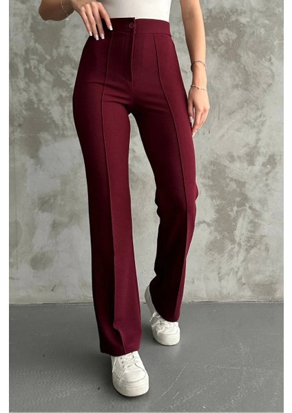 Krep Çimalı Likralı Palazzo Pantolon