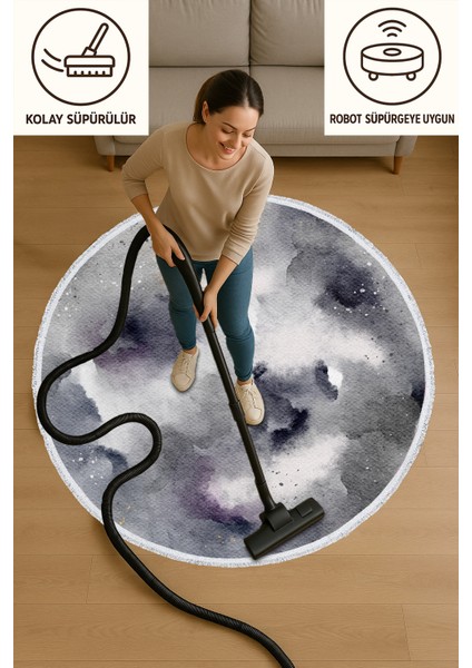 Gri Siyah Suluboya Desenli Yuvarlak Halı – Modern ve Şık Tasarım | 60X60 – 180X180 cm modelleri