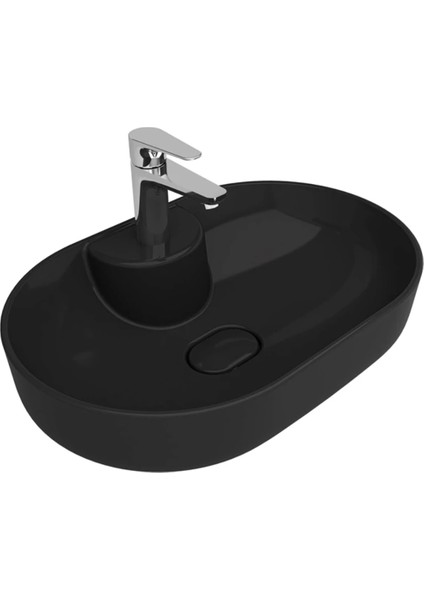 Zero 2.0 60X40 cm Ada Armatür Bantlı Mat Siyah Oval Çanak Lavabo