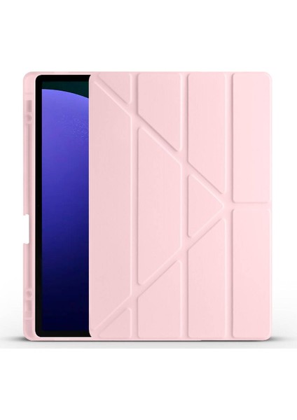 Galaxy Tab S9 Fe Plus Kılıf Uyumlu Inc Tri Folding Kalem Bölmeli Standlı Kılıf-Rose Gold
