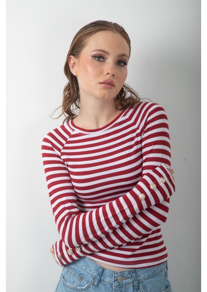 Siyah Beyaz Çizgili Uzun Kol Body Düğme Detaylı Soft Touch Basic Bluz Likralı Tişört modelleri