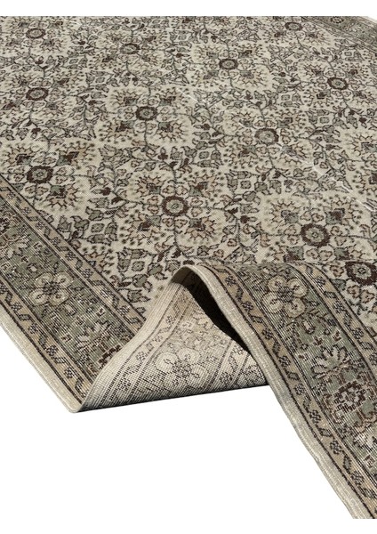 El Dokuma Vintage Isparta Halısı 202X335 Krem Kahve Eskitme Halı