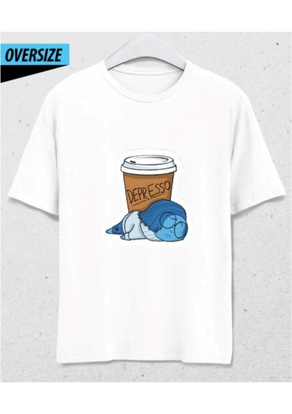 Despresso – Coffee First, Talk Never Oversize Unisex T-Shirt Beyaz