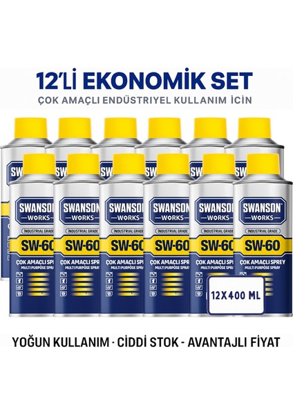 Swanson Sw-60 400 ml ×12'li Set – Profesyonel Endüstriyel Sprey Yağlayıcı & Koruyucu | Dev Paket