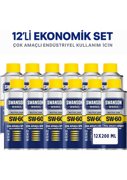Swanson Sw-60 200 ml ×12'li Dev Set – Endüstriyel Performans, Pas Sökücü, Yağlayıcı, Koruyucu Sprey