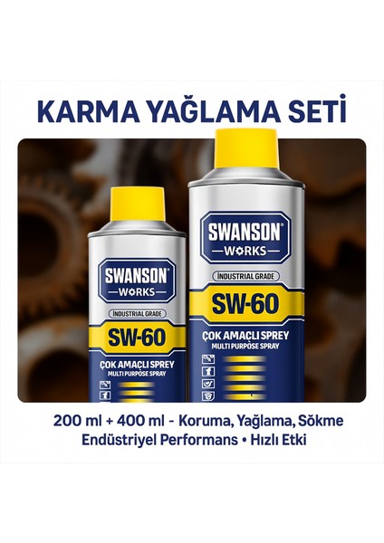 Swanson Sw-60 1×200 ml + 1×400 ml Karma Yağlama Seti – Pas Sökücü, Yağlayıcı, Temizlik Spreyi