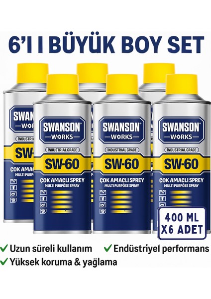Swanson Sw-60 400 ml ×6'lı Büyük Set – Endüstriyel Kullanıma Uygun Çok Amaçlı Yağlayıcı ve Koruyucu Sprey