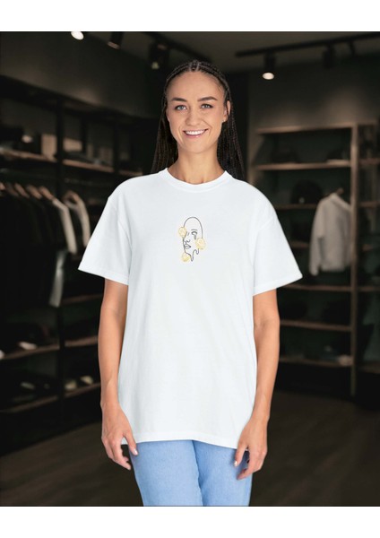 Smile Flow – Abstract Emotions Koleksiyonu Unisex Beyaz Tişört – %100 Pamuk Regular Fit indirimleri