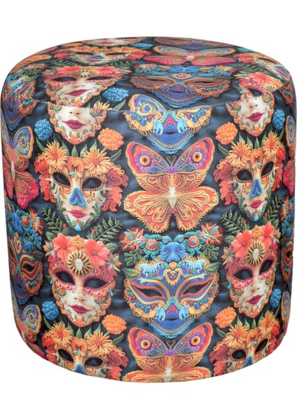 Karnaval Maske Desenli 40*40 Yuvarlak Puf
