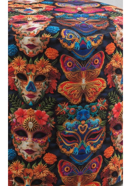 Karnaval Maske Desenli 40*40 Yuvarlak Puf