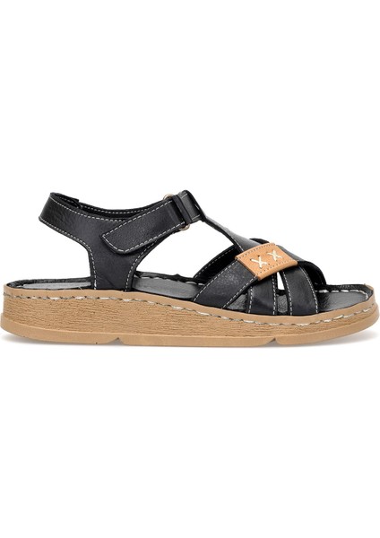 D25YS-2440 Kadın Hakiki Deri Düz Sandalet Siyah