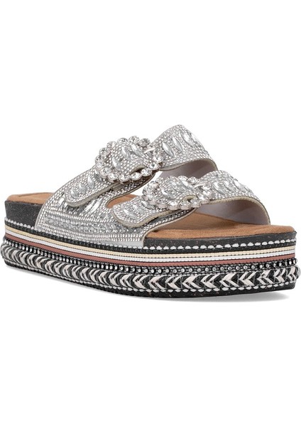 Elit BTBSJ02 Kadın Taşlı Düz Terlik Gümüş fırsatları