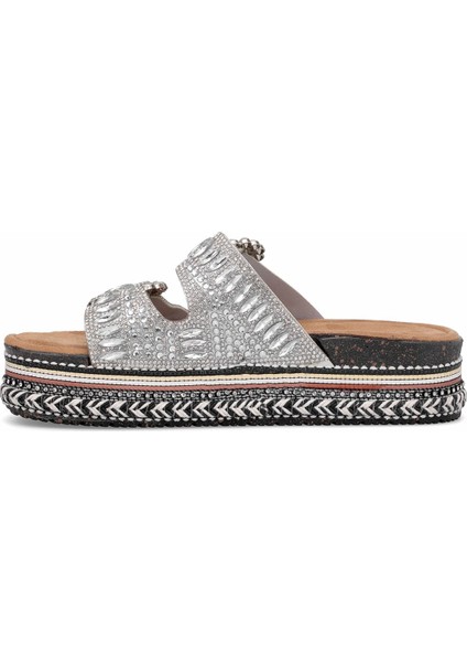 Elit BTBSJ02 Kadın Taşlı Düz Terlik Gümüş indirimleri