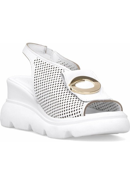 Elit Zeyn 8067 Kadın Hakiki Deri Dolgu Topuk Sandalet Beyaz fiyatları