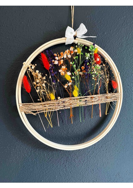 🌿"kır Baharı"-Doğal Çiçekli Kasnak (27 Cm)Duvar Tablosu/duvar Süsü