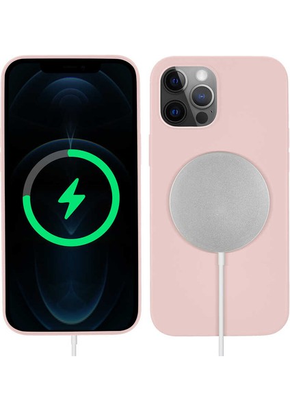 iPhone 12 Pro Kılıf Iktk Silksafe Wireless Kapak-Pembe Açık