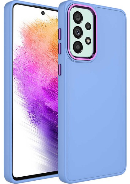 Galaxy A23 Kılıf Metal Çerçeve ve Buton Tasarımlı Silikon Iktk Luna Kapak-Lila