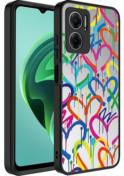 Xiaomi Redmi Note 11E Kılıf Aynalı Desenli Kamera Korumalı Parlak Iktk Mirror Kapak-Kalp