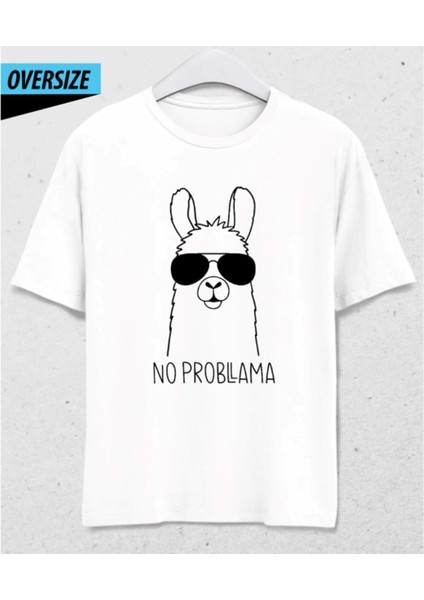 No Problama Lama Logic – Sorun Mu? Bize Uzak Oversize Unisex T-Shirt Beyaz %100 Pamuk modelleri