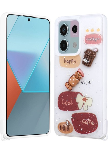Xiaomi Redmi Note 13 Pro 5g Kılıf Parlayan Sıvılı Simli Kabartma Figürlü Iktk Cevze Kapak-Beyaz