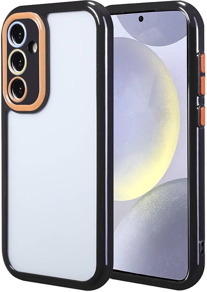 Galaxy S24 Kılıf Kamera Korumalı Renkli Kenar ve Çerçeve Tasarımlı Iktk Vitamin Kapak-Siyah