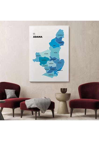 Adana Ili ve Ilçeler Haritası Dekoratif Kanvas Tablo 1247 fiyatları