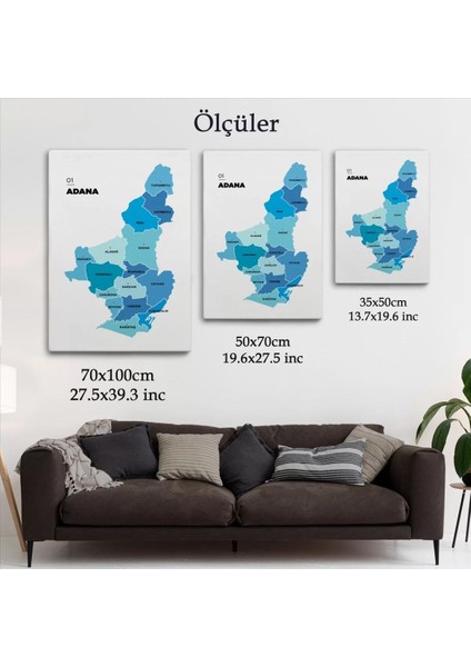 Adana Ili ve Ilçeler Haritası Dekoratif Kanvas Tablo 1247 indirimleri