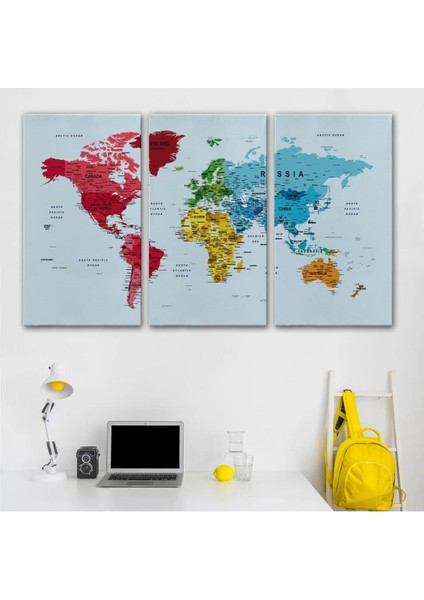 Detaylı Dünya Haritası Dekoratif Renkli Zeminli Kanvas Tablo 1700 modelleri