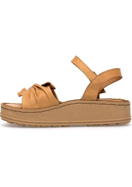 D25YS-2595 Kadın Hakiki Deri Düz Sandalet Taba modelleri